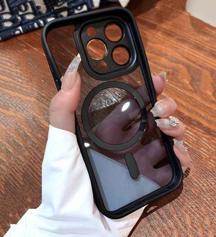 Clear Magnetic with HD Lens Film Phone case with wireless charging for iPhone 15 pro max 14 13 12