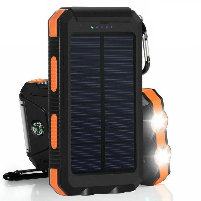 Outdoor Portable, Solar Mobile Power with Flashlight  USB  Type-C  Micro Interface  Compass for Mobile Digital Electronic Devices, Long-lasting and Durable, Travelling and Camping, Built-in LED Flashlight with Mountaineering Buckle, Best Gift Phone