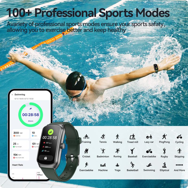 Fitness Tracker with 24 7 Heart Rate Swimming Sleep Calorie Step , IP68 Waterproof Smart Watch 100+ Sports Modes, Fitness Watch for Women Men Wearable Touch Screen Charging Magnetic