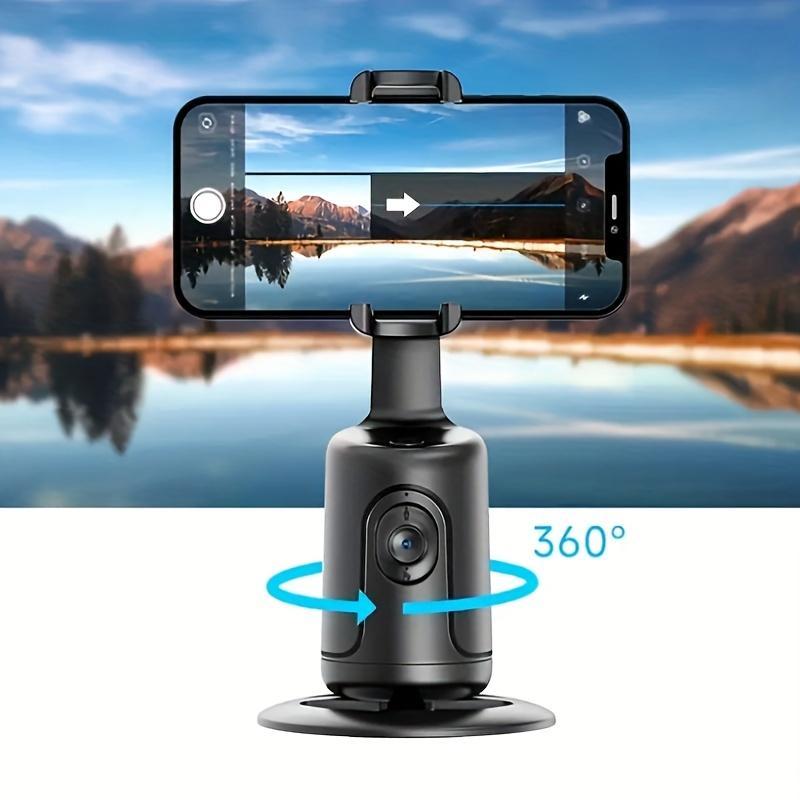 360° Rotatable Smart Phone Holder, 1 Count AI Face Recognition 360° Panoramic Smart Gimbal, Live Streaming & Selfie Accessories, Stocking Fillers Gift