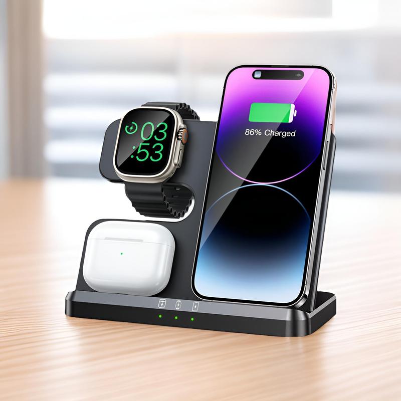 3 in 1 Wireless Charging Station, 1 Count 15W Fast Charging Stand for iPhone 16 15 14 Pro Max 13 12 11 XS XR 8 Plus, Watch & Headphones Charging Station