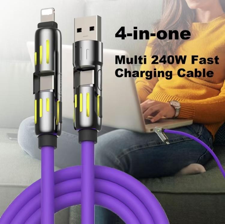 5 feet long  4-in-1 Multi USB Charging Cablewith USB A,Type C,Lightning -MAX240W Fast Charging & Data Sync foriPhone 16 15, iPad Pro, Samsung &Laptops