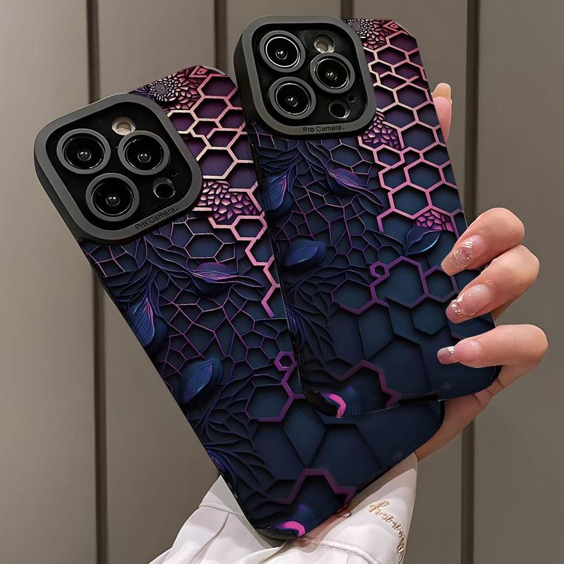 Honeycomb Pattern Phone Case, Anti-drop Phone Protector Cover, Phone Accessories Compatible with iPhone 15 14 13 12 11 Pro Max