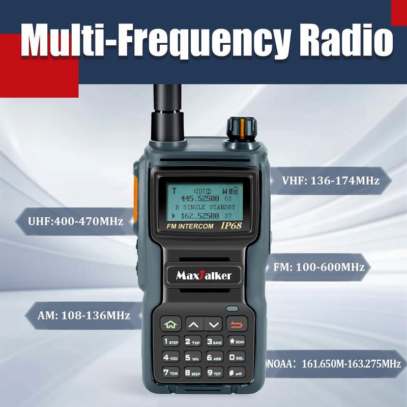 MaxTalker TK-W70 Ham Radio Long Range 10W, GMRS Handheld Radio with Programming Cable, Multi-Band Two Way Radio with 2100mAh Battery, NOAA, IP68 Waterproof Ham Radio