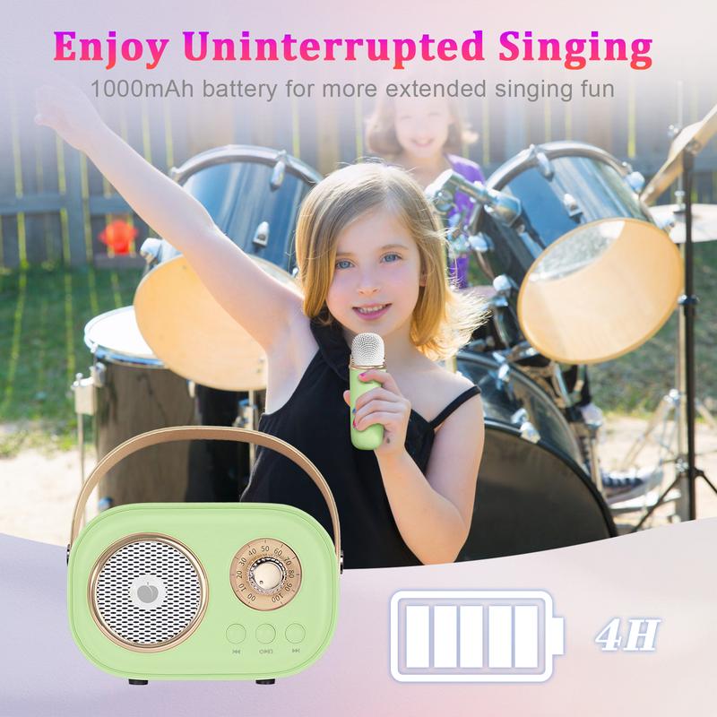 PRUNUS C20 Mini Karaoke Machine Bluetooth Speaker with Wireless Mic 6 Sound Modes Perfect for KTV Parties Gifts for Kids and Adults Retro Design