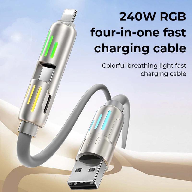 5 feet long  4-in-1 Multi USB Charging Cablewith USB A,Type C,Lightning -MAX240W Fast Charging & Data Sync foriPhone 16 15, iPad Pro, Samsung &Laptops