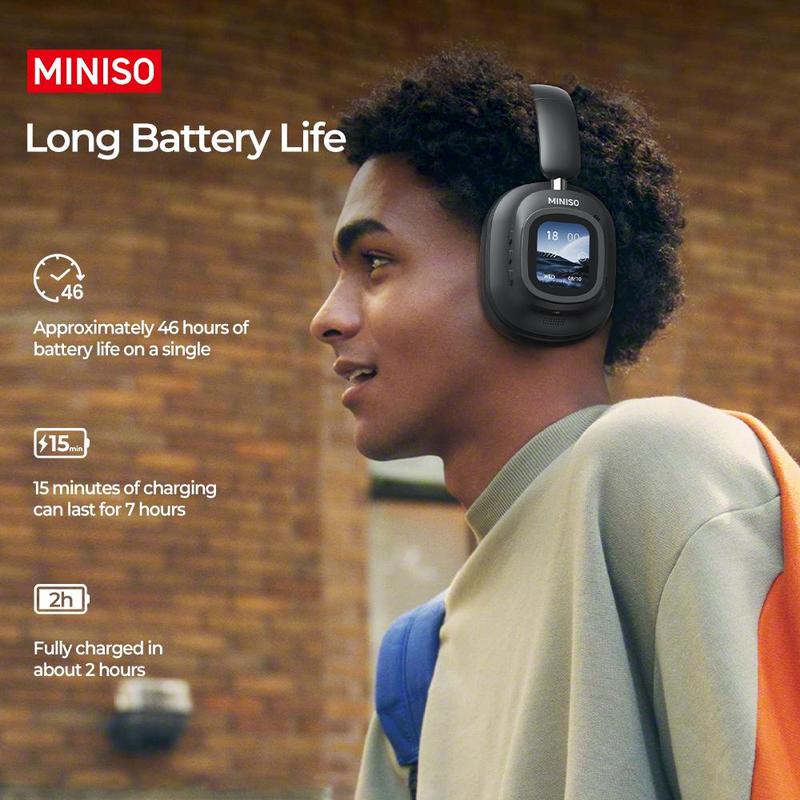 MINISO Wireless Headphones, Rechargeable Noise Cancelling Headphone, HiFi Stereo Full-color Display Multifunctional Earphone, Foldable Gaming Headset