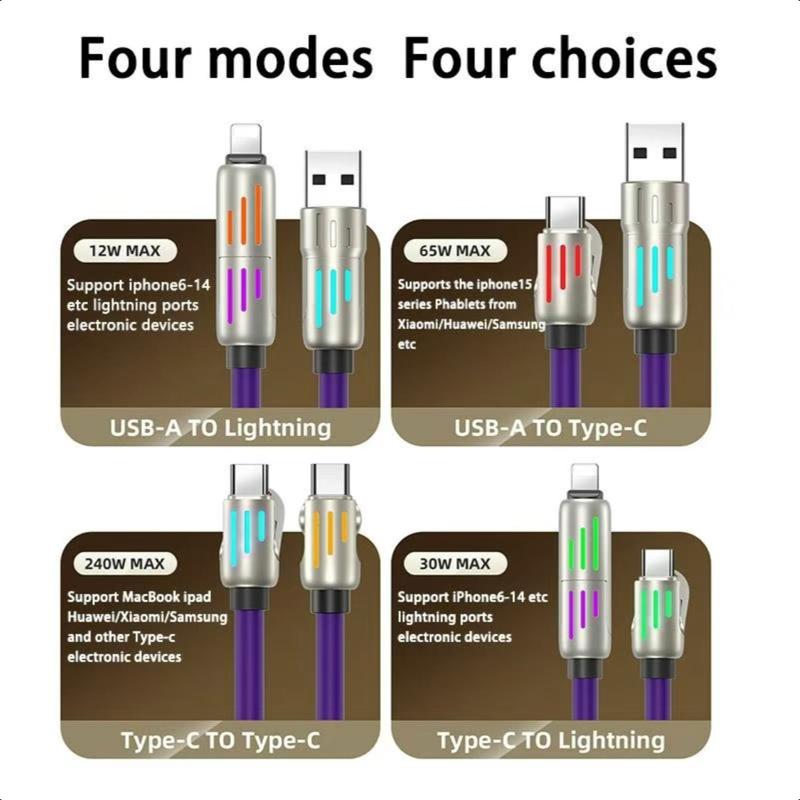  4-in-1 USB C Cable, Multi- functional 240W FastCharge Data Cable, Phone Accessories Suitablefor iPhone 15 14 Phone iPadPro, Cellphone Charging Accessories