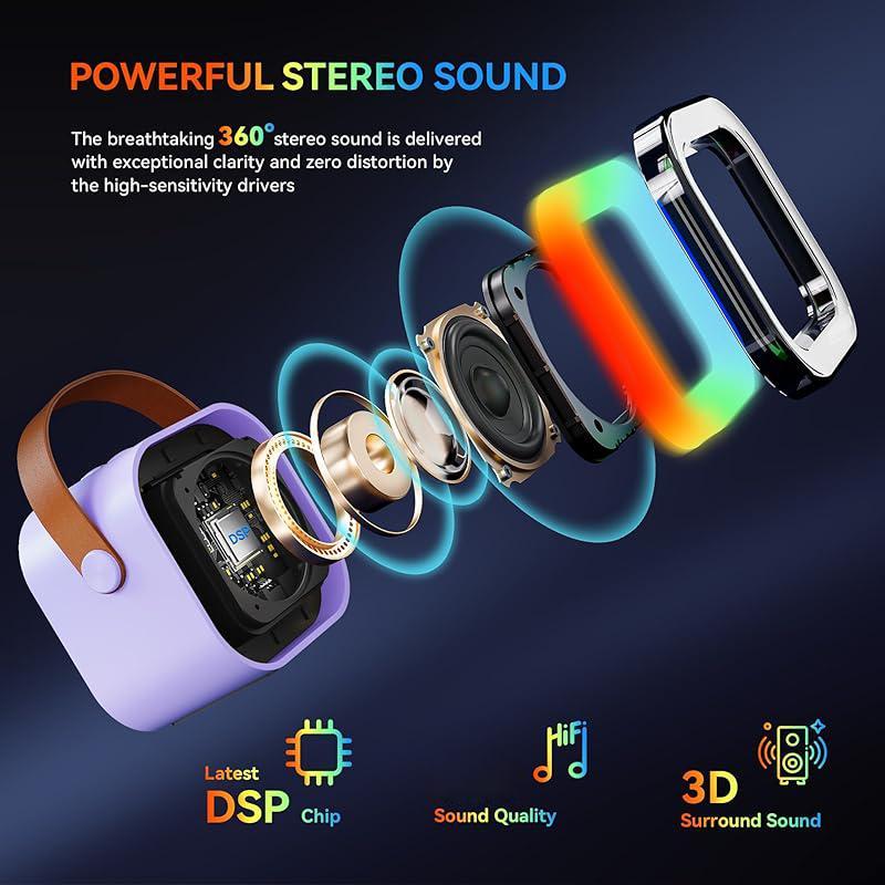 Portable Wireless Speaker with Microphone, Rechargeable Wireless Speaker with LED Light, Outdoor Bluetooth-compatible Speaker for Home, Office, Travel