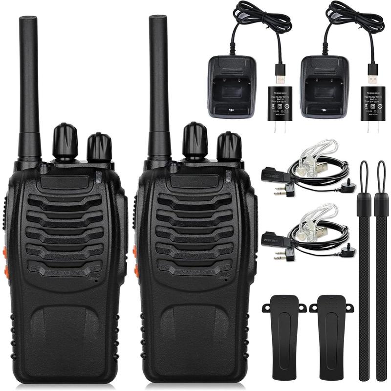 Walkie Talkies for Adults Long Range, Rechargeable Two Way Radio Earpiece with MIC,16 Channels Handheld Walkie-Walkie(2 Pack, Black)