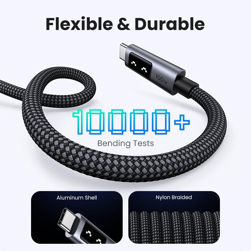 UGREEN Uno 100W USB C to USB C  Fast Charging Cable, Type C Charging Cord with LED Display for iPhone 16 15 Plus 15 Pro 15 Pro Max, MacBook Pro Air, iPad Pro Air, Galaxy S24 Ultra, Premium Connector Cord with High-Speed Charge. Ideal for Devices