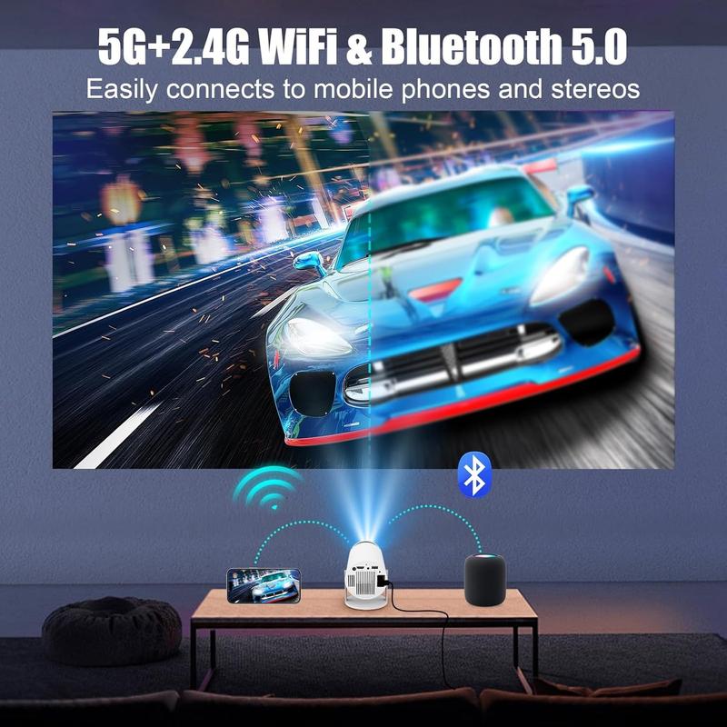 Mini Projector, 4K 200 ANSI Portable Projector with 2.4 5G WiFi and Bluetooth, Auto Keystone Correction Portable Projector,180 Degree Flip, Circular Design, Home Video Projector, Christmas Gift, 2024 Version