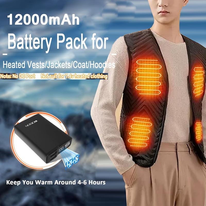 Portable Charger, 12000mAh Long Lasting Power Bank for Heated Vest Jacket, External Battery Packs Dual 5V 2.4A USB Ports with LCD Display, Battery Backup for iPhone iPad Samsung Galaxy Nintendo Switch