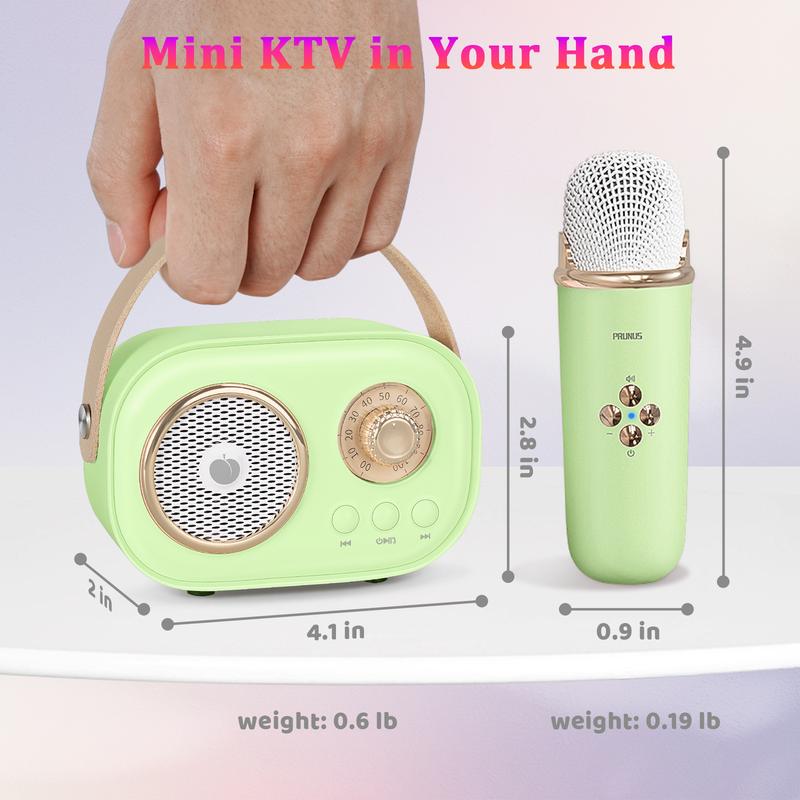 PRUNUS C20 Mini Karaoke Machine Bluetooth Speaker with Wireless Mic 6 Sound Modes Perfect for KTV Parties Gifts for Kids and Adults Retro Design