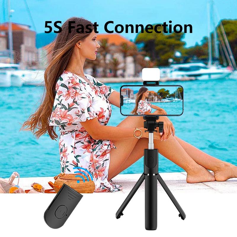 Portable Selfie Stick Tripod, 1 Count 360 Degree Rotatable Handheld Phone Live Broadcast Holder with Fill Light, Selfie Accessories for Home & Outdoor