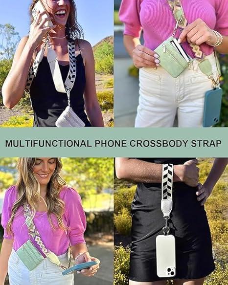 Clip and Go Strap for Phone with Wallet Crossbody,Portable Beautiful, Comfortable, Adjustable Crossbody Phone Lanyard , Outdoor Anti-lost Phone Strap ,Phone Wrist Strap and Cell Phone Holder Badge Accessories Smartphone