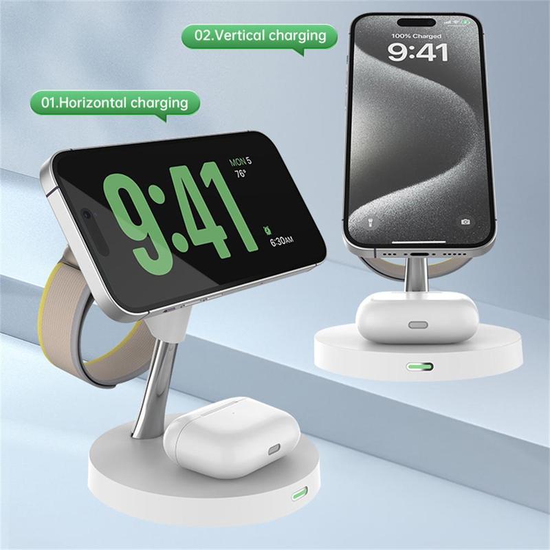 3 In 1 Magnetic Wireless Charger, Multifunctional 15W Charging Station for iPhone & Apple Watch & AirPods & Samsung Galaxy Devices, Phone Accessories