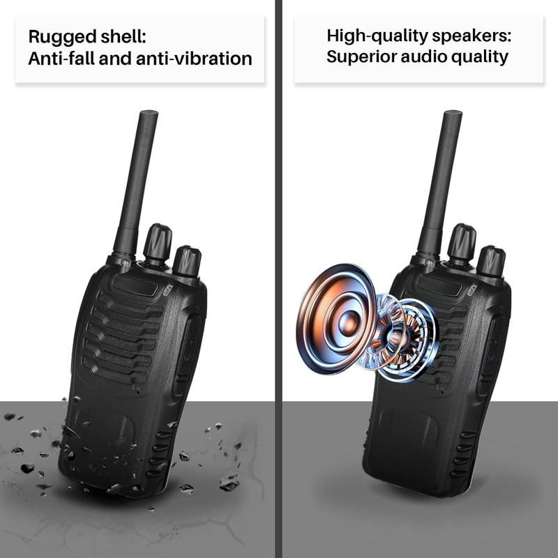 Walkie Talkies for Adults Long Range, Rechargeable Two Way Radio Earpiece with MIC,16 Channels Handheld Walkie-Walkie(2 Pack, Black)