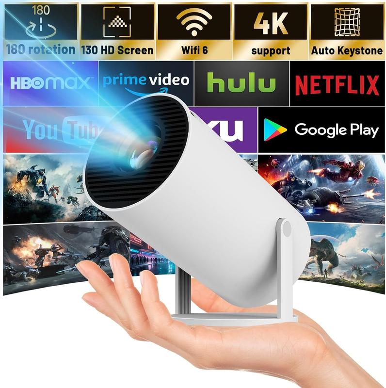 Mini Projector, 4K 200 ANSI Portable Projector with 2.4 5G WiFi and Bluetooth, Auto Keystone Correction Portable Projector,180 Degree Flip, Circular Design, Home Video Projector, Christmas Gift, 2024 Version