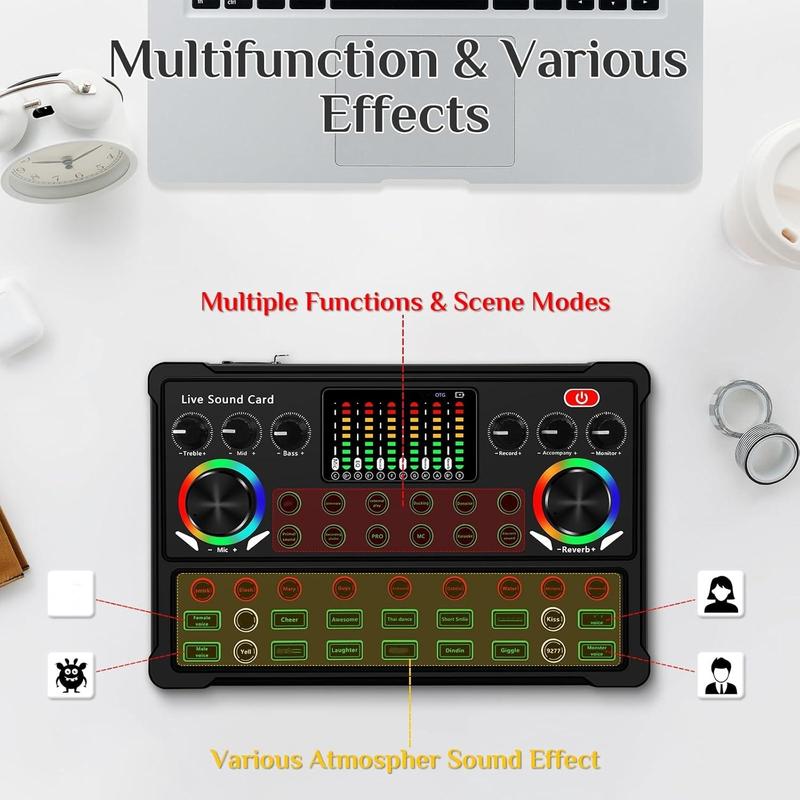 Podcast Equipment Bundle, Podcast Microphone & Sound Card, Playback Equipment Kit with Audio Interface for Recording, Singing, Streaming Media, Games