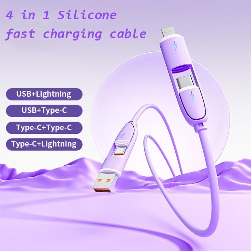 4 in 1 66W USB C Fast Charging Cable, 1 Count LED Light 6A USB C To USB C Adapter PD Multi Charger Cord for iPhone 15 14 Pro Samsung