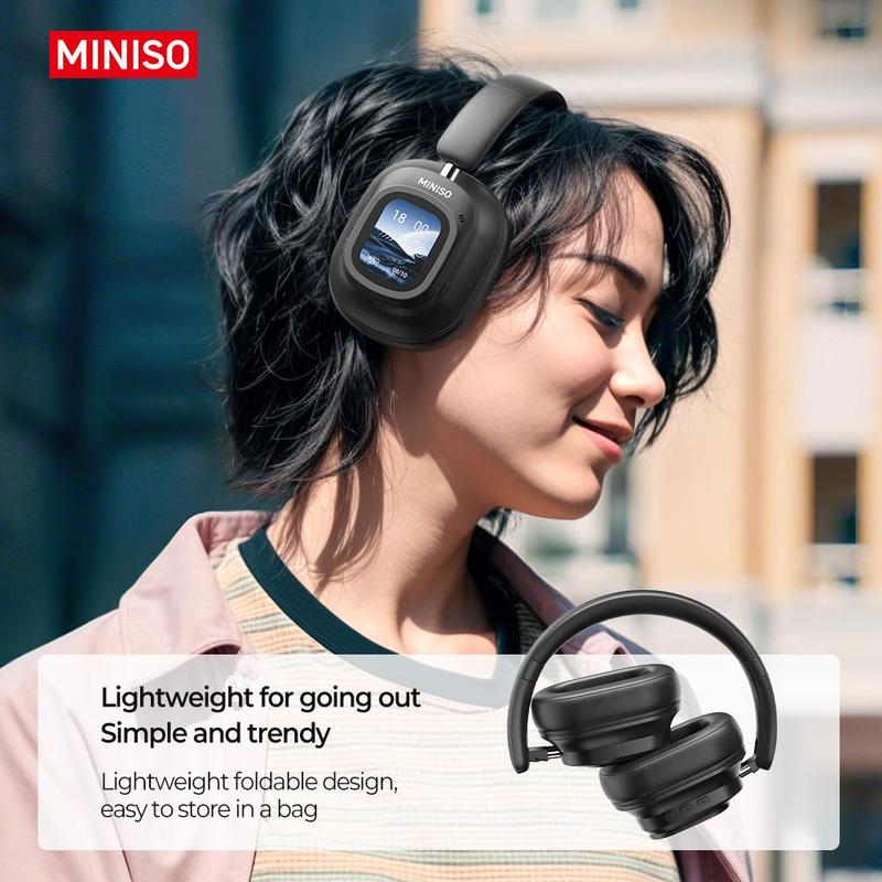 MINISO Wireless Headphones, Rechargeable Noise Cancelling Headphone, HiFi Stereo Full-color Display Multifunctional Earphone, Foldable Gaming Headset