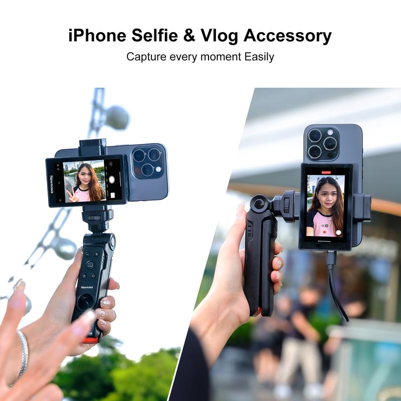 Newmowa Vlog Selfie Monitor Screen Only for Iphone & Samsung, with Magnetic Phone Holder Clip Mount, Using Phone Rear Camera for Selfie Vlog Live Stream, (Ihpne Supporting 1080P Wifi Recording, 4K 30fps for wired recording)