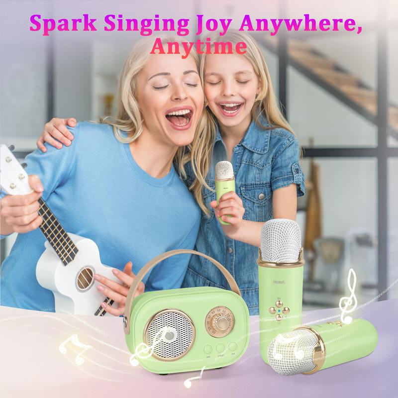 PRUNUS C20 Mini Karaoke Machine Bluetooth Speaker with Wireless Mic 6 Sound Modes Perfect for KTV Parties Gifts for Kids and Adults Retro Design