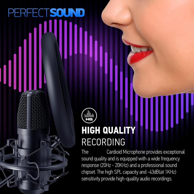 Podcast Equipment Bundle, Podcast Microphone & Sound Card, Playback Equipment Kit with Audio Interface for Recording, Singing, Streaming Media, Games