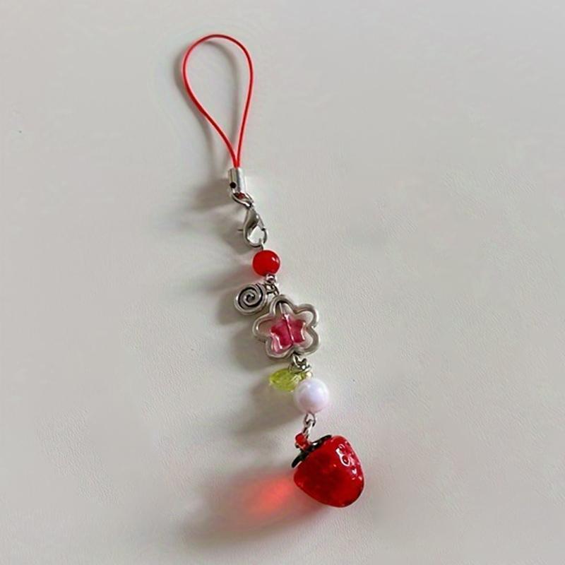 Cute Strawberry & Heart Design Phone Chain, Fashionable Phone Lanyard, Phone Decoration Accessories for Women & Girls