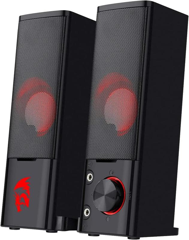 GS550 PC Gaming Speakers, 2.0  Desktop Computer Sound Bar with Compact Maneuverable Size, Headphone Jack, Quality Bass & Decent Red Backlit, USB  w  3.5mm Cable