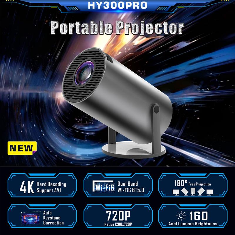 Mini Projector,HY300 Pro ,4K Projector with Wifi 6 and Bluetooth 5, Projector with Android 11, Automatic Keystone Correction,180 Degree,130 Inch Display movie projector video projector mini projector Audio Portable Wireless Smart Projector