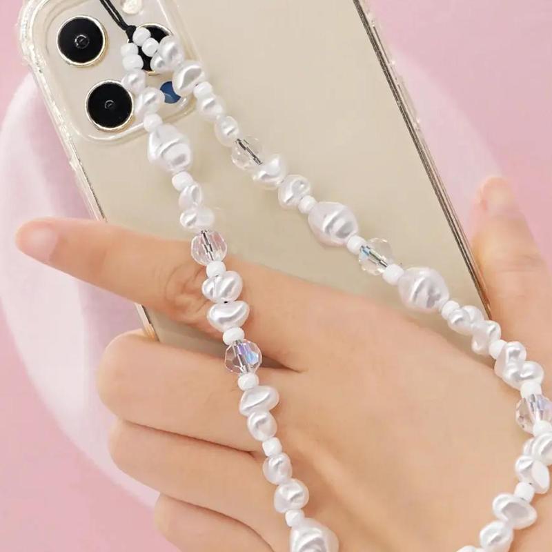 Artificial Crystal Beaded Phone Chain, Cell Phone Lanyard, Fashion Phone Strap For Women & Girls