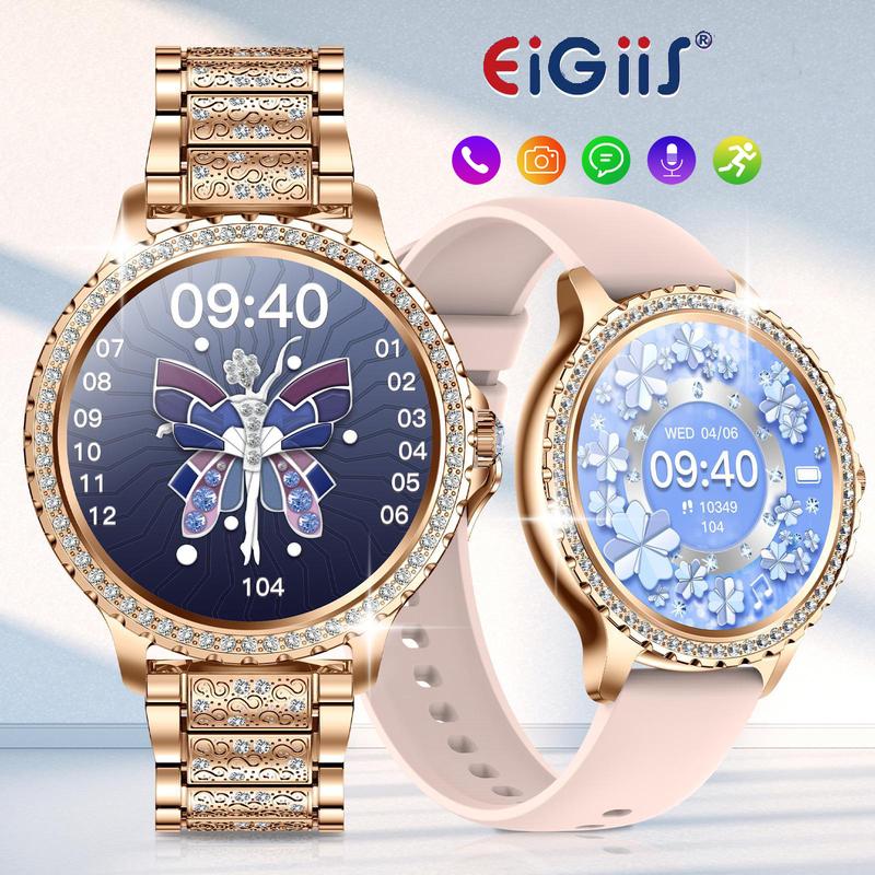 EIGIIS Women's Smart Watch (Answer Make Calls) with SMS and Call Ai Voice Assistant Function, Smart Watch Gift for Women