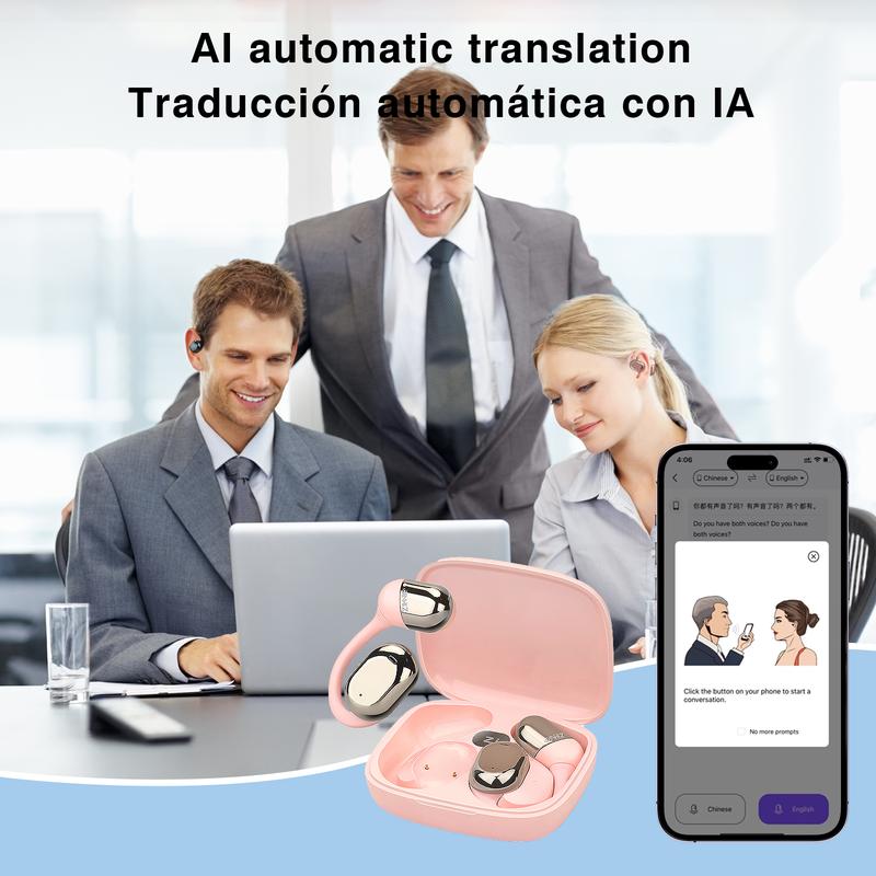 ZIHNIC AI Translation Wireless Bluetooth Open-Ear Earbuds, OWS Headphones Support 135 Languages,Automatic Translation Bluetooth V5.4 Earphones Support Phone Calls Music, AI Chat