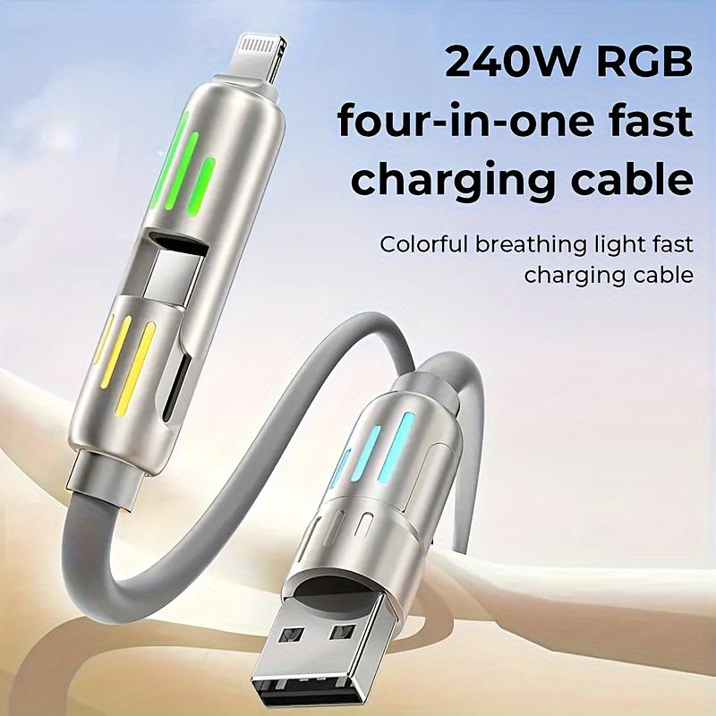 4 in 1 Multi-Function USB Charging Cable - MAX 240W Fast Charging Charger Cable, Multi-Function Charger for Fast Charging And Data Transfer with USB A + Type C, for Iphone Ipad, Samsung Galaxy Macbook Ipad Tablet,  Smartphone Cellphone Etc.