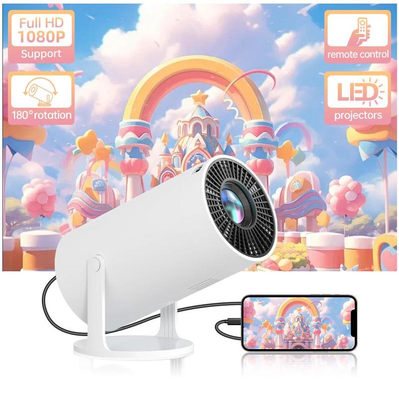 Portable Projector, 1 Count 720P 200ANSI HD Projector with Remote Control, Mini Portable Theater Projector for Home Office Outdoor Use, Wired Same Screen, No Android