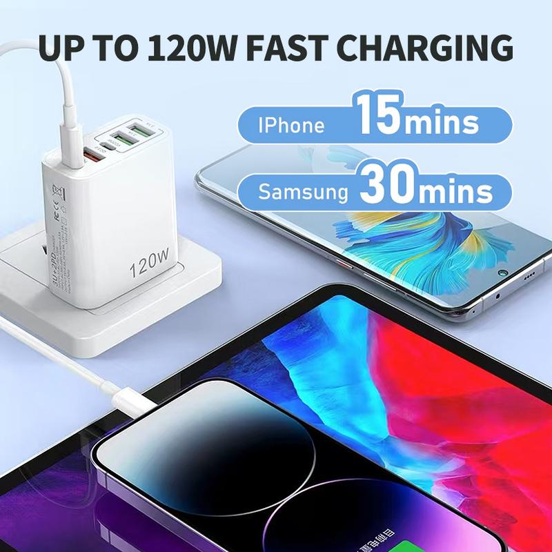 120W USB C Fast Charger Block, 5 Port GaN III Multiple USB Charger Station, USB C Charging Block, Wall Charger for iPhone, Samsung, Galaxy, MacBook, Air Pro