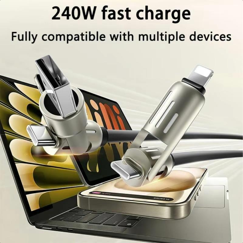  4-in-1 USB C Cable, Multi- functional 240W FastCharge Data Cable, Phone Accessories Suitablefor iPhone 15 14 Phone iPadPro, Cellphone Charging Accessories