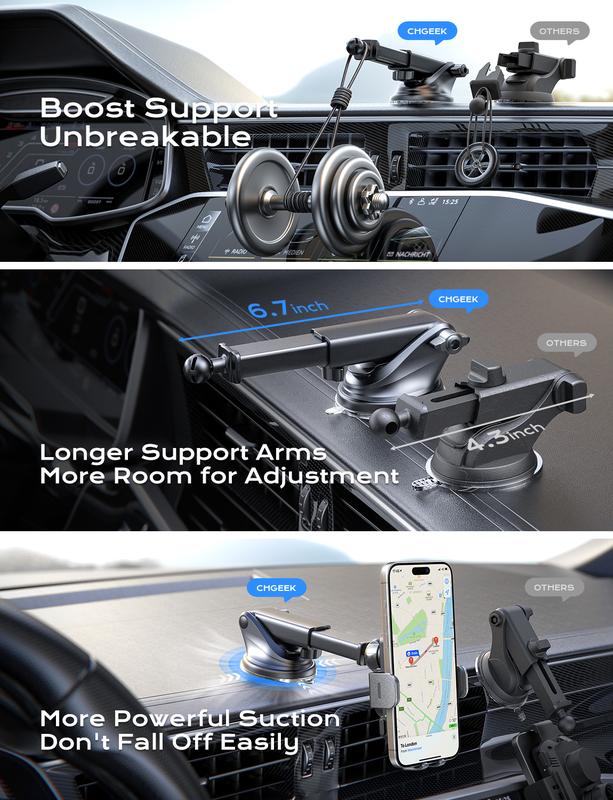 Wireless Car Charger, CHGeek 15W Fast Auto Clamping Car Charger Phone Holder fit for iPhone 15 14 13 12 11 Pro Max, Samsung Galaxy S23 S22 S21, etc Smartphone Cellphone Charging Mobile Electronic