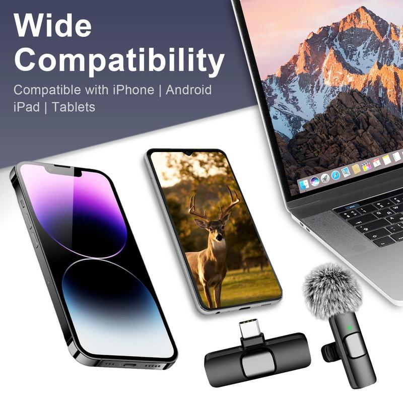 Wireless Lavalier Microphone for iPhone - Android, iPad, Tablets, Bluetooth Mini Microphone with Noise Canceling,6H Battery Life, Cordless Omnidirectional Clip Mic, Plug-Play Microphone for Interview Video Podcast Vlog YouTube Audio Smartphone mic for