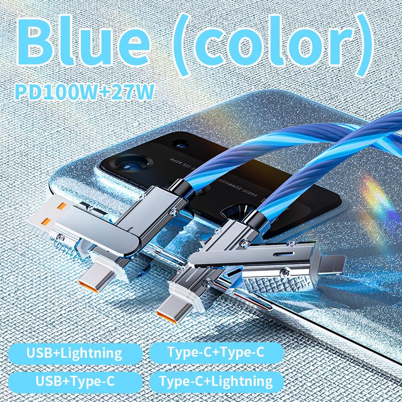 4-in-1 USB Charging Cable, fastcharging cable MAX 240W USB A+ TYPE C + Lightning Multi national aluminum alloy cable management 240W suitable for iPhone 16 15 14  Galaxy, Android Phones & Tablets iPad Pro Smartphone Cellphone Mobile Charger Electronic