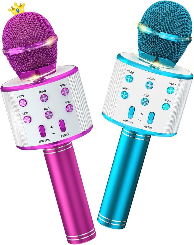 Karaoke Microphone 2 Pack,   Karaoke Microphone for Singing Portable Handheld Mic Speaker Machine, Christmas Birthday Gifts for Girls Boys Ages 4-12(Blue & Purple)