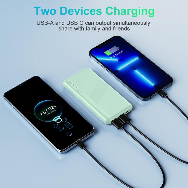 10000mAh Power Bank, Portable Charger, 1 Count Slim and Compact Battery Pack, Built-in Type-C Interface Output & Input, QC3.0 PD20W Fast Charging