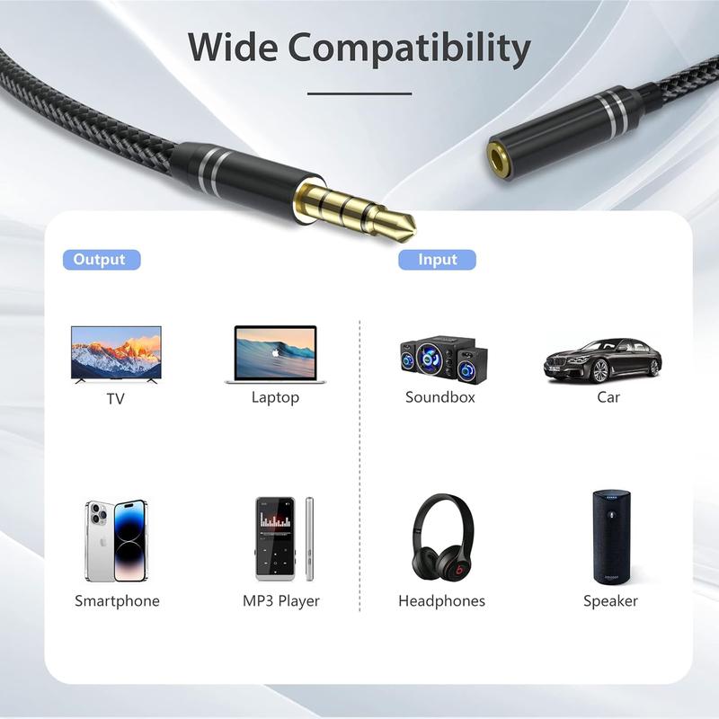 2 Pack 3.5mm Headphone Extension  (4Ft 1.2M), 4 Pole Hi-Fi Stereo Sound Audio , Nylon Braided Male to Female AUX Cord, Auxiliary Extender for All 3.5 mm Enabled Devices - Black