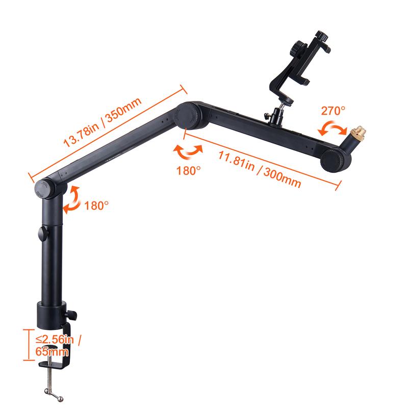 VEVOR Microphone Boom Arm, Adjustable Mic Stand with Cable Management, Desk Mount Clamp, Detachable Extension Rod, 3 8