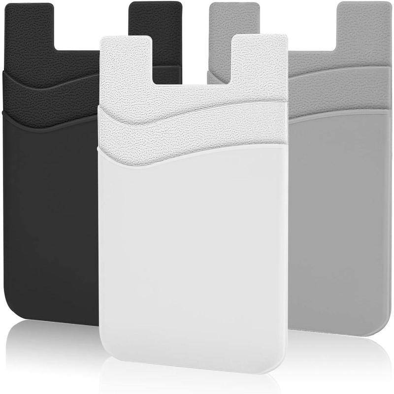 Phone Card Holder, Silicone Stick Wallet -, for iPhone, Samsung, Android Phones - Black, White, Gray