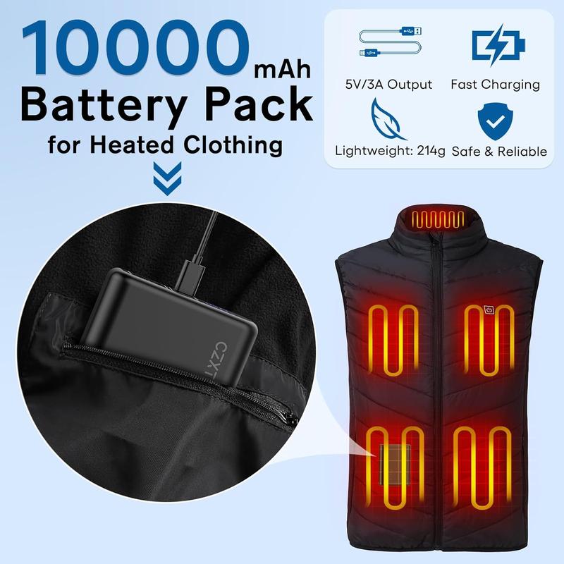 5V 2A 10000mAh Heated Vest Battery Pack,Fast Charging Portable Charger with Built in Cables,LCD Display Power Bank for Heated Jacket Heated Clothing iPhone Samsung iPad etc.