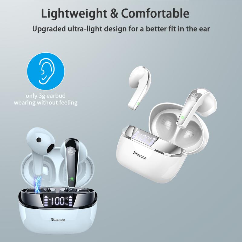 [Black Friday]2024 New Wireless In-Ear Stereo Hi-Fi Bluetooth Headset, Bluetooth 5.3 Headset with 4 ENC Microphones, 47 Hours of Playback Time with LED Display, Noise-Canceling Bluetooth Earbuds, IP7 Water Resistant