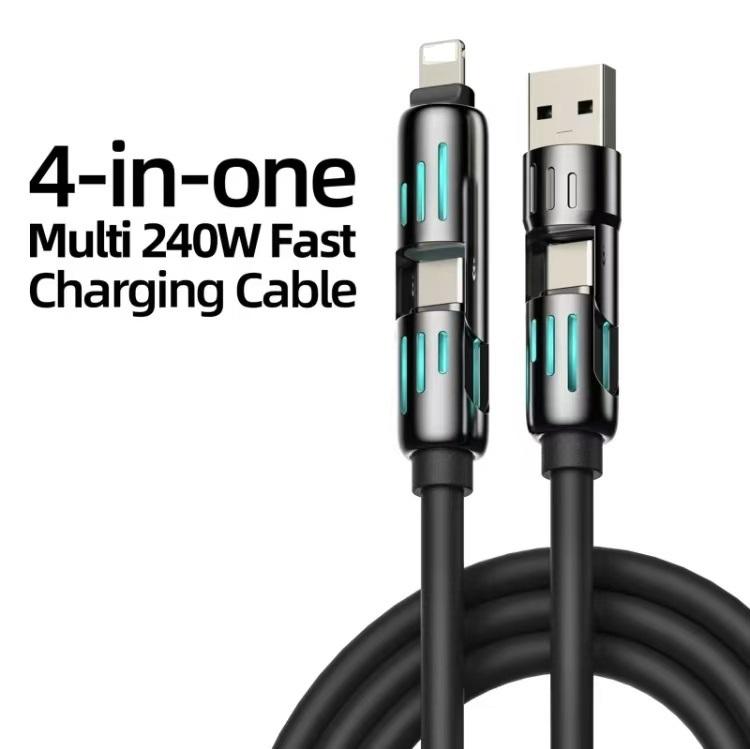 5 feet long  4-in-1 Multi USB Charging Cablewith USB A,Type C,Lightning -MAX240W Fast Charging & Data Sync foriPhone 16 15, iPad Pro, Samsung &Laptops